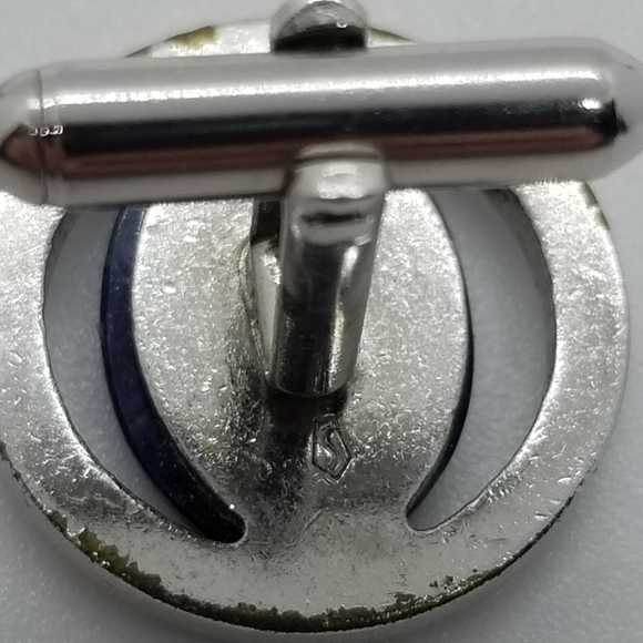 Swank brushed silver and blue cuff links - Picture 4 of 4